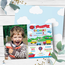 Load image into Gallery viewer, Transportation Birthday Party Photo Invitation - Instant EDITABLE TEMPLATE - TR1
