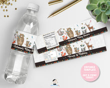 Load image into Gallery viewer, Tribal Woodland Animals Baby Shower Birthday Water Bottle Labels Editable Template - Instant Download - Digital Printable File - WB1