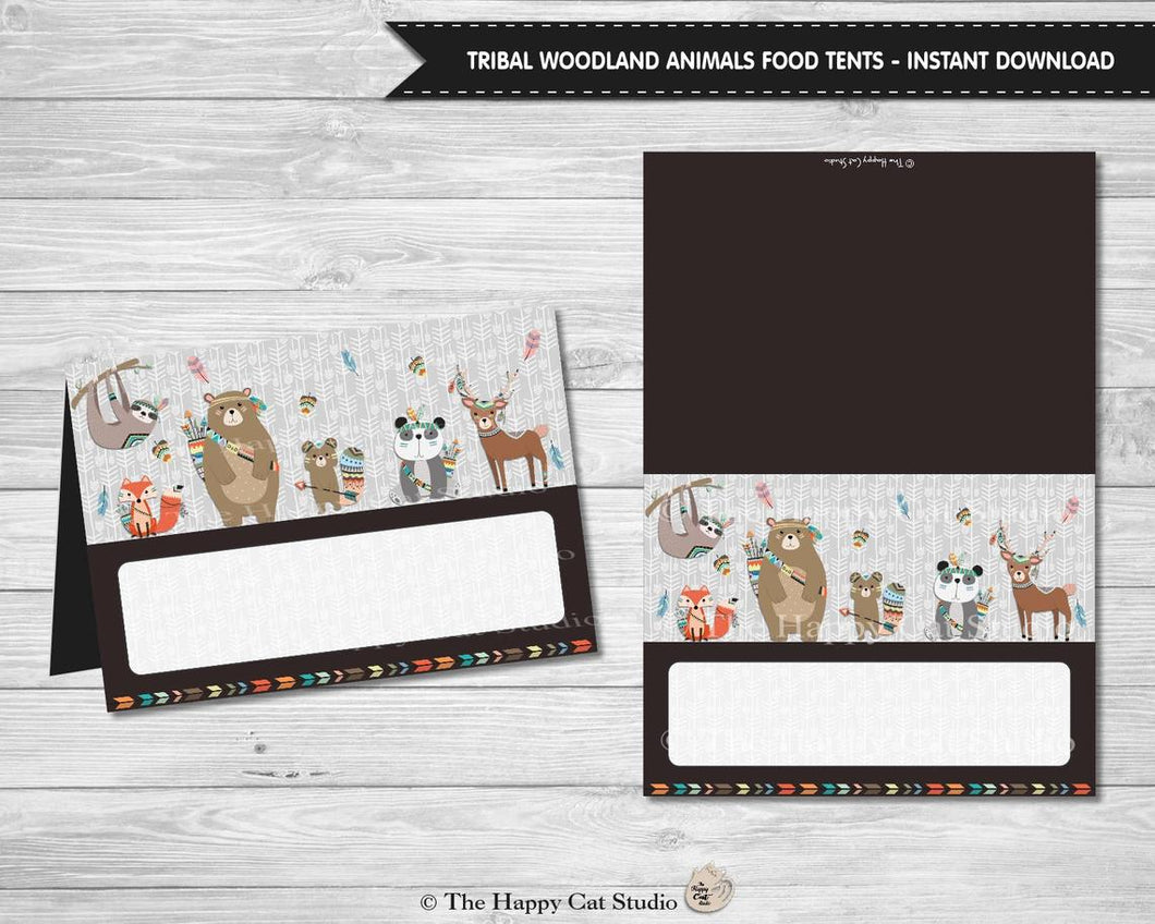 Tribal Woodland Animals Blank Food Tents Place Cards Digital Printable File - Instant Download - WB1