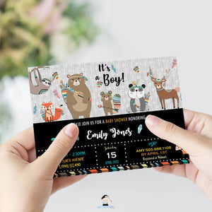 Tribal Woodland Animals Baby Shower Invitation Editable Template - Instant Download - Digital Printable File - WB1