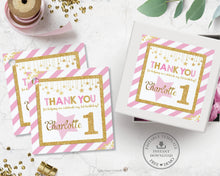 Load image into Gallery viewer, Chic Pink and Gold Twinkle Little Star Birthday Thank You Tags - Editable Template - Digital Printable File - Instant Download - TW1