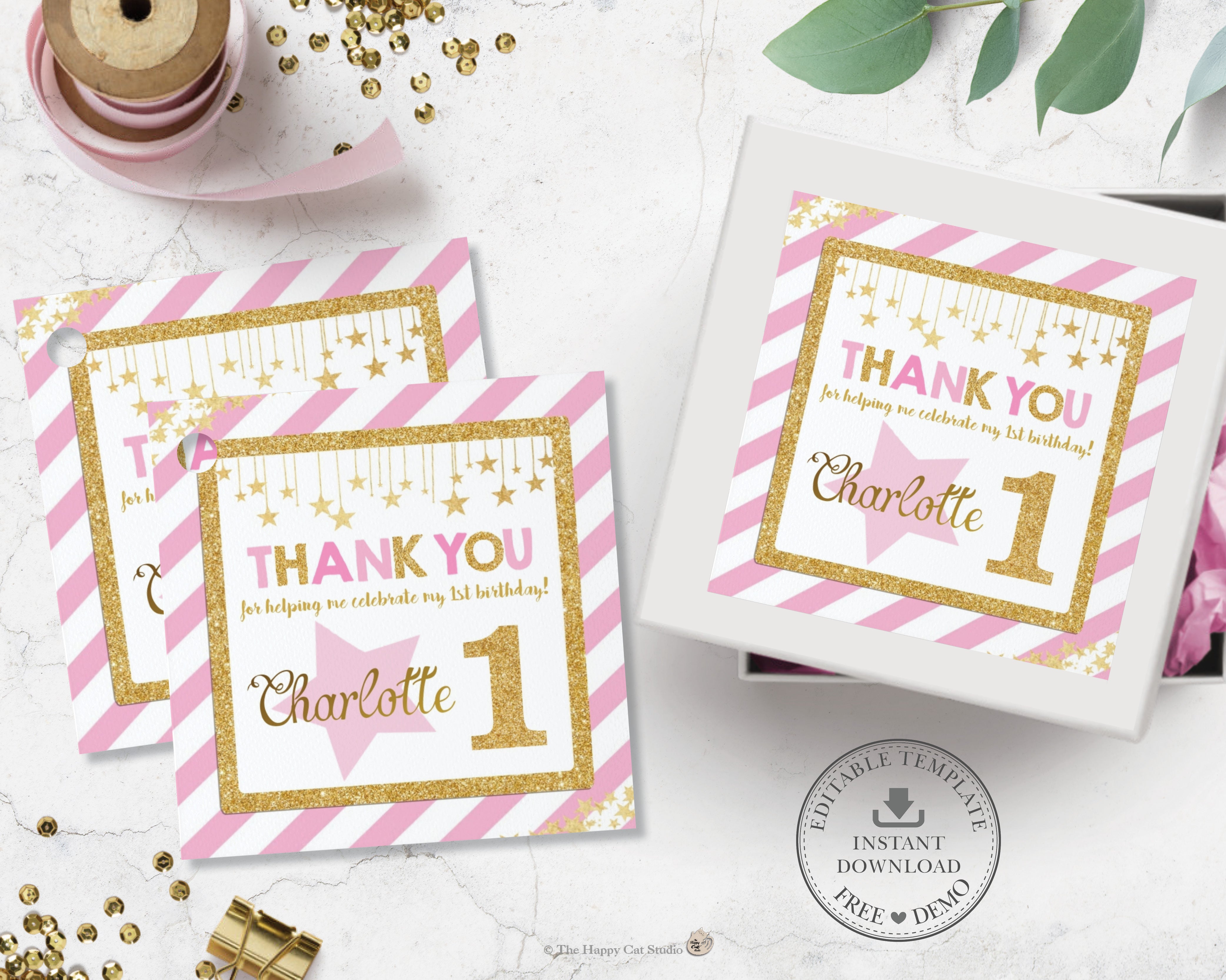 Mermaid Party Thank You Tags, Birthday Party Favor, Custom 3 Square Cards,  Digital PRINTABLE 8.5x11 File