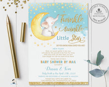 Load image into Gallery viewer, Twinkle Little Star Elephant Baby Boy Shower Invitation by Mail - Instant EDITABLE TEMPLATE - TS1
