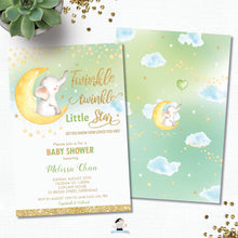 Load image into Gallery viewer, Whimsical Twinkle Twinkle Little Star Elephant Gender Neutral Baby Shower Invitation - Instant EDITABLE TEMPLATE - TS1