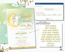 Load image into Gallery viewer, Whimsical Twinkle Twinkle Little Star Elephant Gender Neutral Baby Shower Invitation - Instant EDITABLE TEMPLATE - TS1
