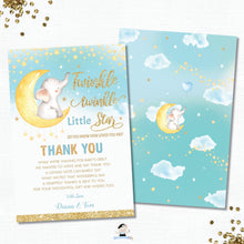 Load image into Gallery viewer, Whimsical Twinkle Twinkle Little Star Elephant Boy Blue Baby Shower / Birthday Thank You Card - Instant Download DIY EDITABLE TEMPLATE - TS1