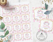 Load image into Gallery viewer, Unicorn Pink and Gold Polka Dots Square Thank You Tags - Editable Template - Instant Download - Digital Printable File - UB8