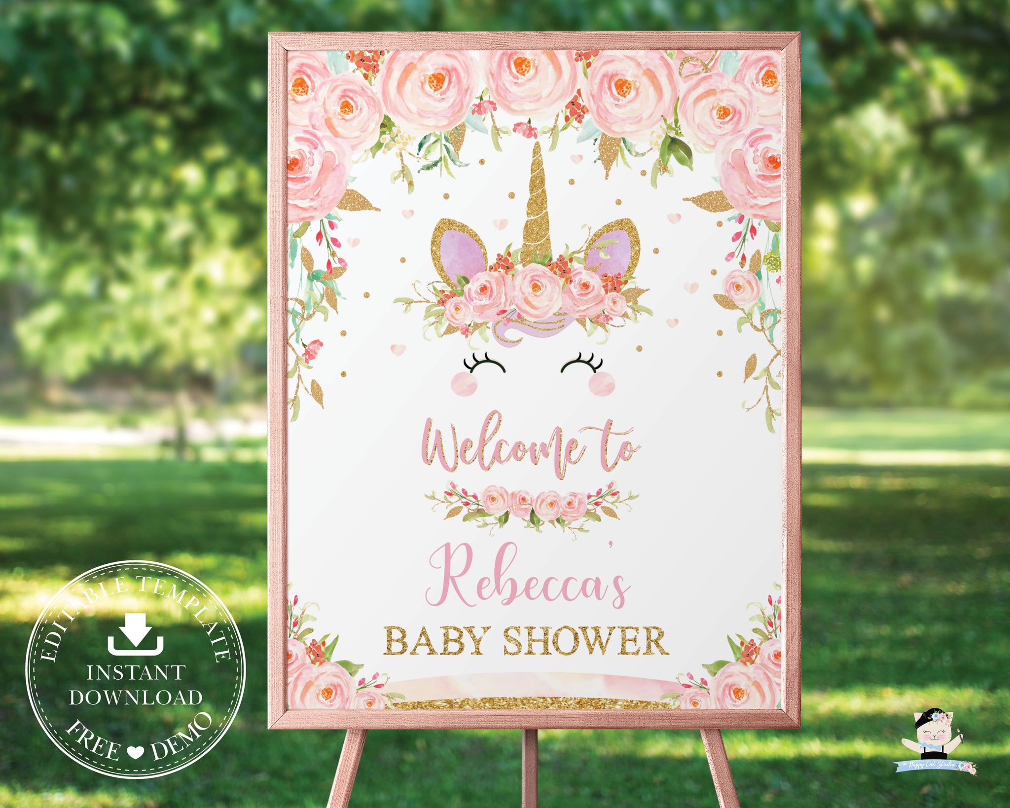 Baby Shower Party Place CARDS or FOOD TENTS editable printable with flowers  pink theme baby girl, digital files, instant download - flp01