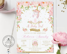 Load image into Gallery viewer, Whimsical Pink Floral Unicorn Baby Girl Shower Invitation Editable Template - Instant Download - Digital Printable File - UB1