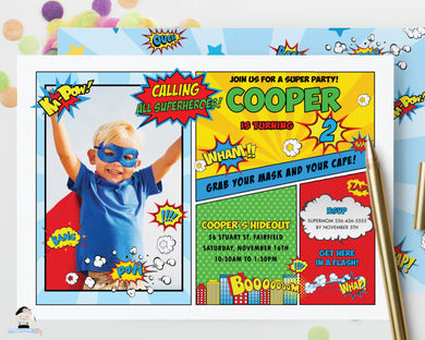 Colorful Comic Book Strips Superhero Birthday Invitation Editable Template - Digital Printable File - Instant Download - HP3