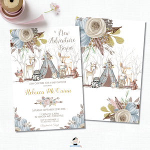 Whimsical Woodland Animals Baby Shower Boy Invitation - Editable Template - Digital Printable File - Instant Download - WA1