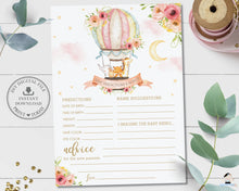 Load image into Gallery viewer, Cute Hot Air Balloon Animals Blush Floral Predictions and Advice for Baby Shower Actvity - Digital Printable File - Instant Download - HB7