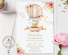 Load image into Gallery viewer, Whimsical Hot Air Balloon Cute Animals Birthday Invitation - Editable Template - Digital Printable File - HB7