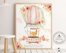 Load image into Gallery viewer, Whimsical Blush Pink Floral Hot Air Balloon Baby Animals Birth Stats - Editable Template - Instant Download - HB7