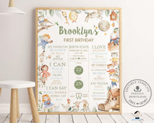 Load image into Gallery viewer, Cute Nursery Rhyme 1st Birthday Milestone Sign Birth Stats Editable Template - Digital Printable File - Instant Download - NR1