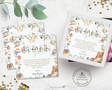 Greenery Cute Nursery Rhyme Baby Shower Birthday Thank You Favor Tags - Editable Template - Digital Printable File - Instant Download - NR1