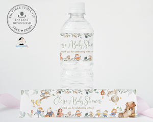 Chic Nursery Rhyme Greenery Water Bottle Labels - Editable Template - Digital Printable File - Instant Download - NR1