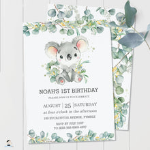 Load image into Gallery viewer, Cute Koala Eucalyptus Greenery Birthday Invitation Editable Template - Instant Download - Digital Printable File - AU2