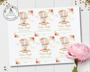 Hot Air Balloon Cute Animals Floral Enclosure Extra Info Details Card Editable Template - Digital Printable File - Instant Download - HB7