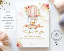 Load image into Gallery viewer, Hot Air Balloon Cute Animals Floral Enclosure Extra Info Details Card Editable Template - Digital Printable File - Instant Download - HB7