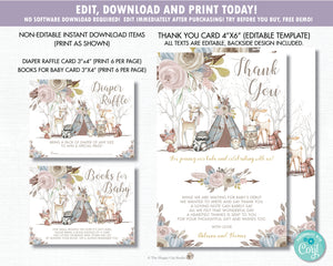 Whimsical Woodland Animals Baby Shower Girl Invitation Bundle Set - Editable Template - Digital Printable File - Instant Download - WA1