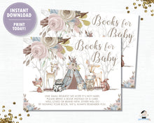 Load image into Gallery viewer, Whimsical Woodland Animals Baby Girl Shower Bring a Book instead of a Card Inserts - Digital Printable File - Instant Download - WA1