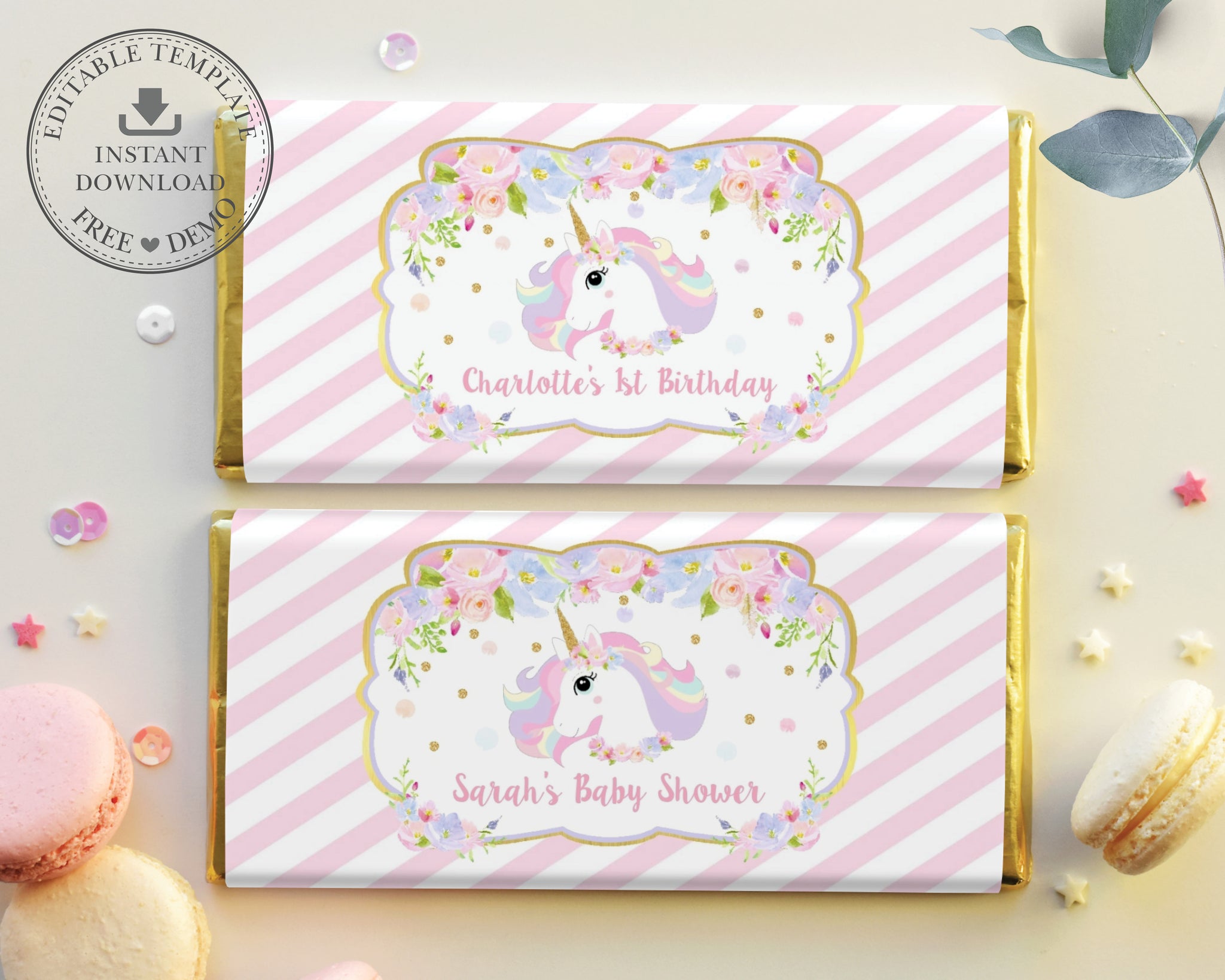 Unicorn Party Favors - Printable Candy Wrappers