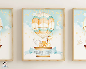 hot air balloon woodland animals nursery wall art decor instant download printable files