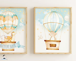 hot air balloon cute animals nursery wall art decor instant download files