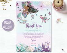 Load image into Gallery viewer, Whimsical Brown Skin African American Mermaid Birthday Party Thank You Card - Instant EDITABLE TEMPLATE Digital Printable File- MT2