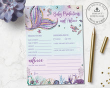 Load image into Gallery viewer, Mermaid Baby Predictions and Advice Card Baby Shower Activity - Instant Download - Digital Printable File - MT2