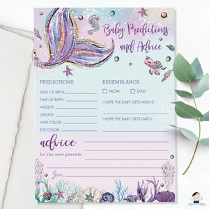 Mermaid Baby Predictions and Advice Card Baby Shower Activity - Instant Download - Digital Printable File - MT2