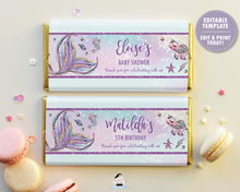 Load image into Gallery viewer, Mermaid Tail Under the Sea Chocolate Bar Wrapper for Aldi and Hershey&#39;s Chocolate Bars - EDITABLE TEMPLATE - Digital Printable File - Instant Download - MT2