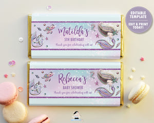Whimsical Mermaid Under the Sea Chocolate Bar Wrapper for Aldi and Hershey's Chocolate Bars - EDITABLE TEMPLATE - Digital Printable File - Instant Download - MT2