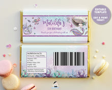 Load image into Gallery viewer, Whimsical Mermaid Under the Sea Chocolate Bar Wrapper for Aldi and Hershey&#39;s Chocolate Bars - EDITABLE TEMPLATE - Digital Printable File - Instant Download - MT2