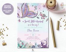 Load image into Gallery viewer, Whimsical Mermaid Tail Under the Sea Baby Shower Invitation Editable Template - Instant Download - MT2