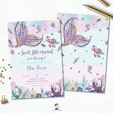 Load image into Gallery viewer, Whimsical Mermaid Tail Under the Sea Baby Shower Invitation Editable Template - Instant Download - MT2