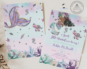 Mermaid Baby Shower Invitation Printable EDITABLE TEMPLATE Whimsical Chic African American Afro Brown Skin Under the Sea Diy INSTANT Download MT2