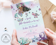 Load image into Gallery viewer, Mermaid Baby Shower Invitation Printable EDITABLE TEMPLATE Whimsical Chic African American Afro Brown Skin Under the Sea Diy INSTANT Download MT2