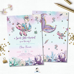 Whimsical Blonde Mermaid Baby Shower Invitation - Instant EDITABLE TEMPLATE Digital Printable File- MT2