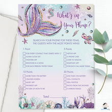 Load image into Gallery viewer, Fun Mermaid What&#39;s In Your Phone Game Baby Shower Activity - Instant Download - Digital Printable File - MT2