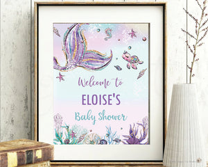 Whimsical Mermaid Tail Under the Sea Birthday Baby Shower Welcome Sign Editable Template - Instant Download - MT2