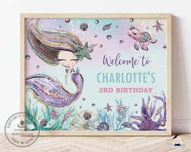 Whimsical Mermaid Under the Sea Baby Shower Birthday Welcome Sign Editable Template - Digital Printable File - Instant Download - MT2