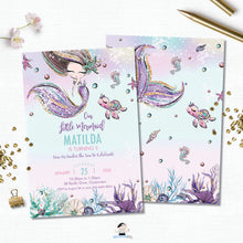 Load image into Gallery viewer, Whimsical Mermaid Birthday Party Invitation - Instant EDITABLE TEMPLATE Digital Printable File- MT2