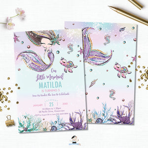 Whimsical Mermaid Birthday Party Invitation - Instant EDITABLE TEMPLATE Digital Printable File- MT2