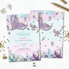 Load image into Gallery viewer, Whimsical Mermaid Tail Birthday Party Invitation - Instant EDITABLE TEMPLATE Digital Printable File- MT2