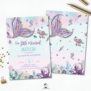 Whimsical Under the Sea Mermaid Tail Birthday Party Invitation - Instant EDITABLE TEMPLATE Digital Printable File- MT2