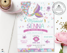 Load image into Gallery viewer, Mermaid Bubble Birthday Invitation - Instant EDITABLE TEMPLATE - MT1