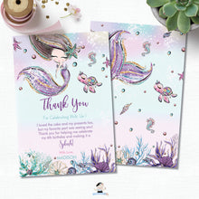 Load image into Gallery viewer, Whimsical Mermaid Birthday Party Thank You Card - Instant EDITABLE TEMPLATE Digital Printable File- MT2