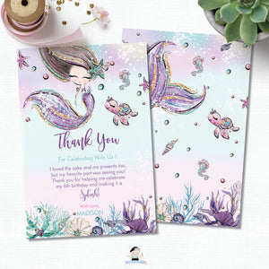Whimsical Mermaid Birthday Party Thank You Card - Instant EDITABLE TEMPLATE Digital Printable File- MT2